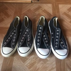 Low top black converse All Stars.